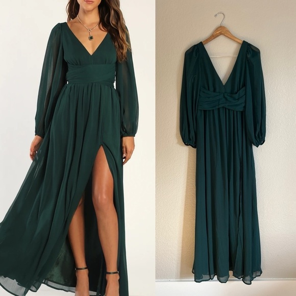 NWOT Enchant My Love Emerald Green V-Neck Long Sleeve Maxi Dress - Picture 1 of 7
